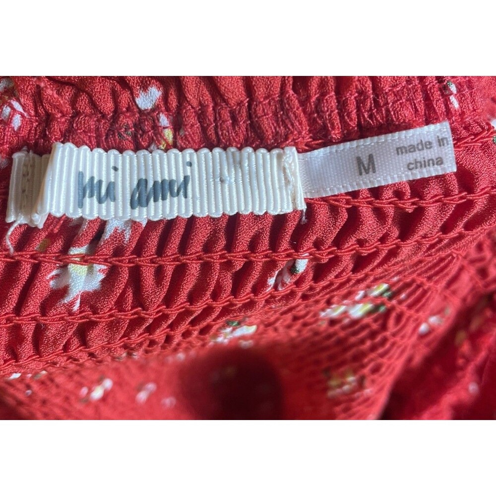 Mi Ami Red Floral Off Shoulder Smocked Maxi Dress Womens Medium Ruffle Hem - Picture 8 of 8
